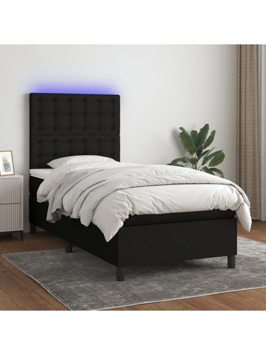 Box spring postel s matrací a LED černá 100x200 cm textil