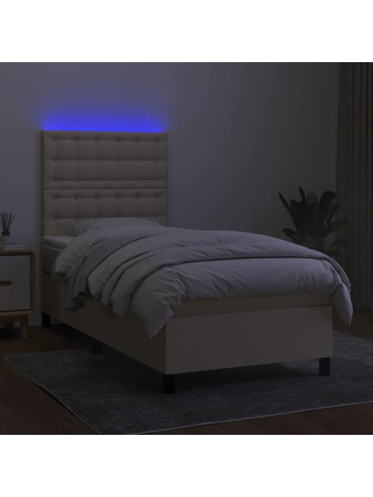Box spring postel s matrací a led krémová 100x200 cm textil