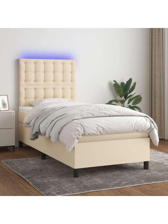 Box spring postel s matrací a led krémová 100x200 cm textil