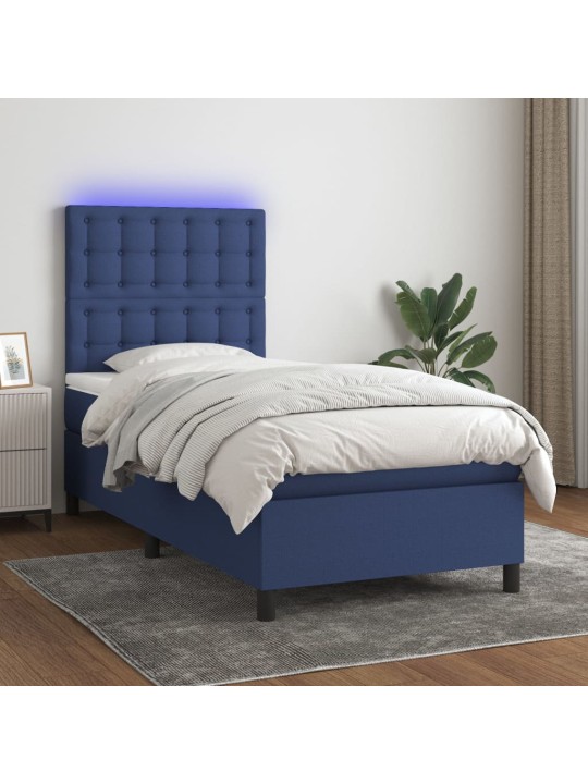 Box spring postel s matrací a LED modrá 100x200 cm textil