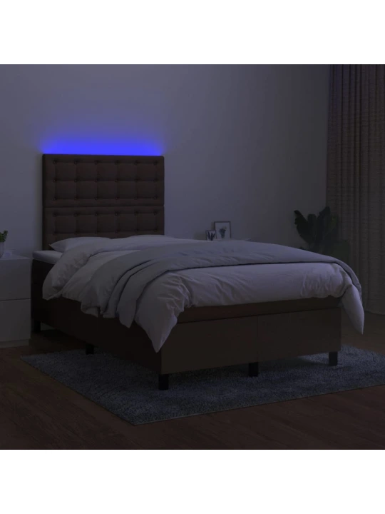 Box spring postel s matrací a led tmavě hnědá 120x200 cm textil
