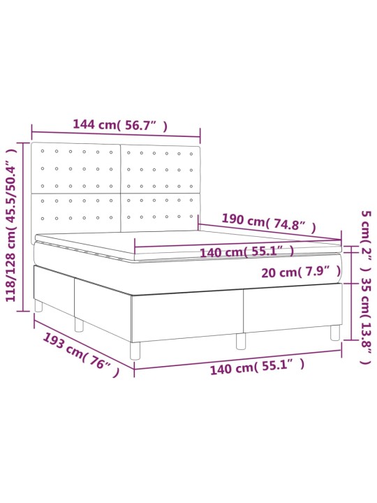 Box spring postel s matrací a LED černá 140x190 cm textil