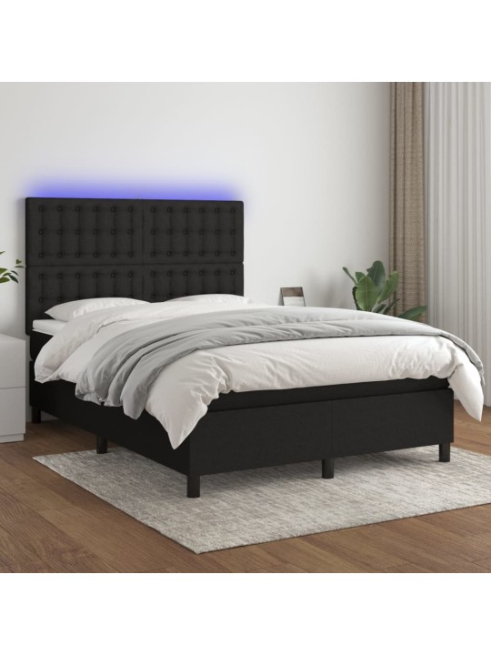 Box spring postel s matrací a LED černá 140x190 cm textil