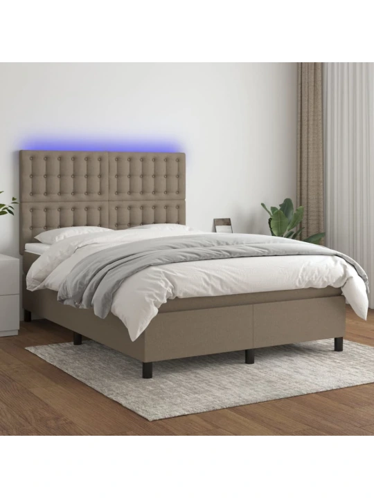 Box spring postel s matrací a led taupe 140x190 cm textil