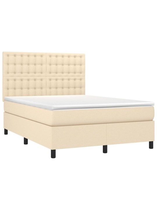Box spring postel s matrací a LED krémová 140x190 cm textil
