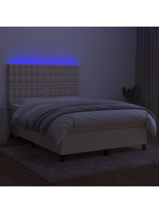 Box spring postel s matrací a LED krémová 140x190 cm textil
