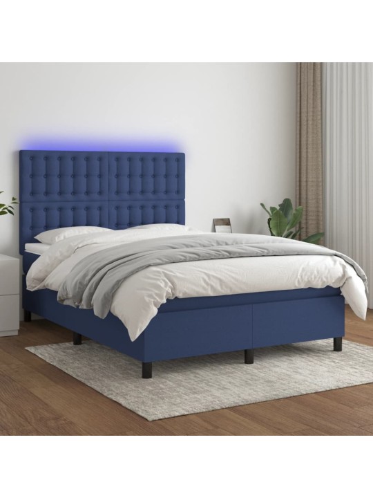 Box spring postel s matrací a LED modrá 140x190 cm textil