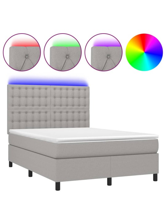 Box spring postel s matrací a LED světle šedá 140x200 cm textil