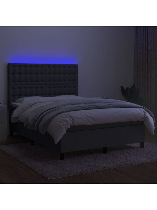 Box spring postel s matrací a LED tmavě šedá 140x200 cm textil