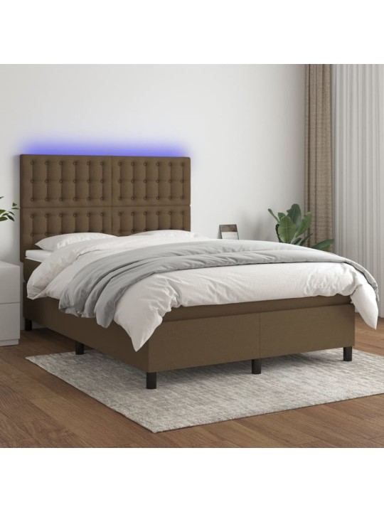 Box spring postel s matrací a led tmavě hnědá 140x200 cm textil