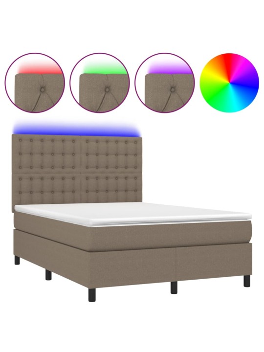 Box spring postel s matrací a LED taupe 140x200 cm textil