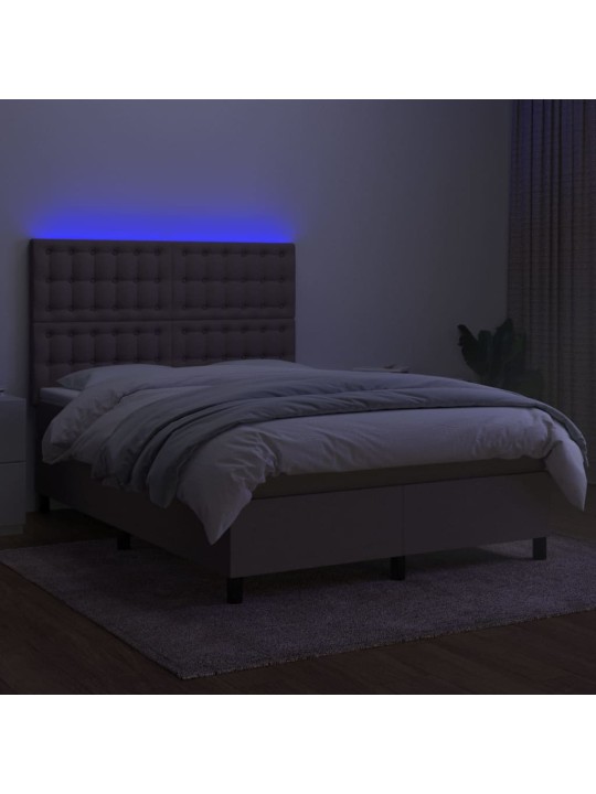 Box spring postel s matrací a LED taupe 140x200 cm textil