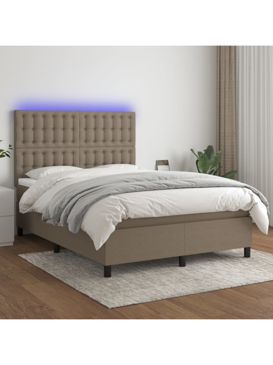Box spring postel s matrací a LED taupe 140x200 cm textil