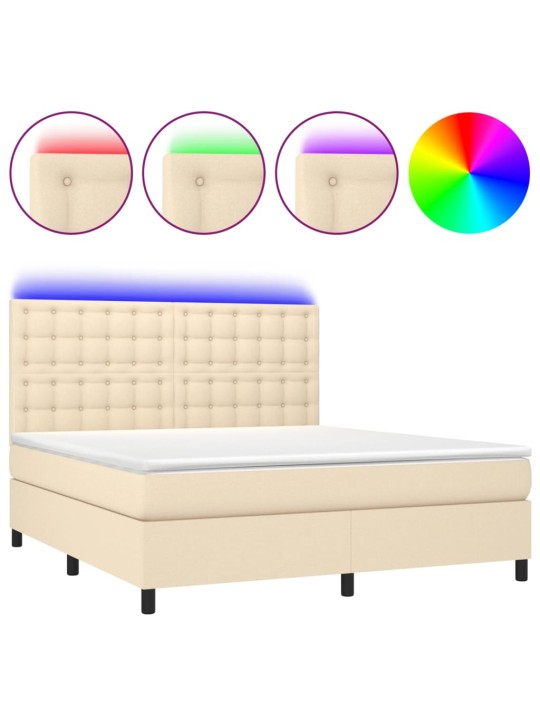 Box spring postel s matrací a led krémová 160x200 cm textil