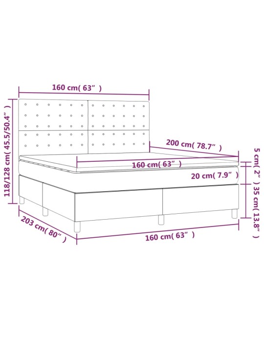 Box spring postel s matrací a led modrá 160x200 cm textil