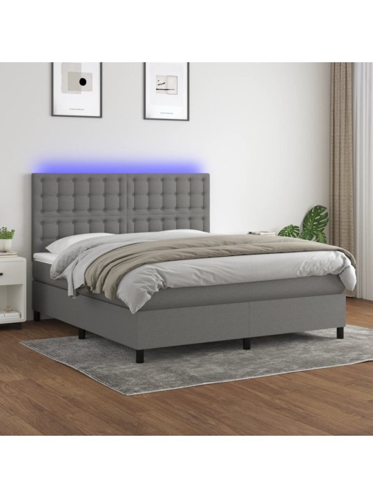 Box spring postel s matrací a LED tmavě šedá 180x200 cm textil