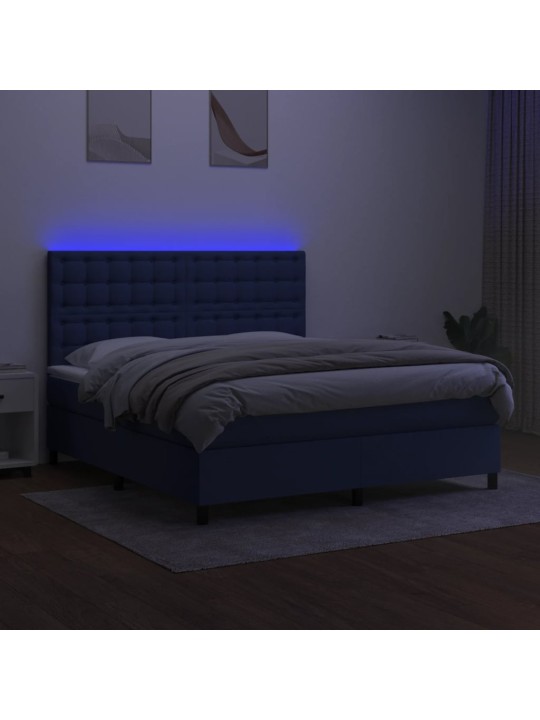 Box spring postel s matrací a LED modrá 180x200 cm textil