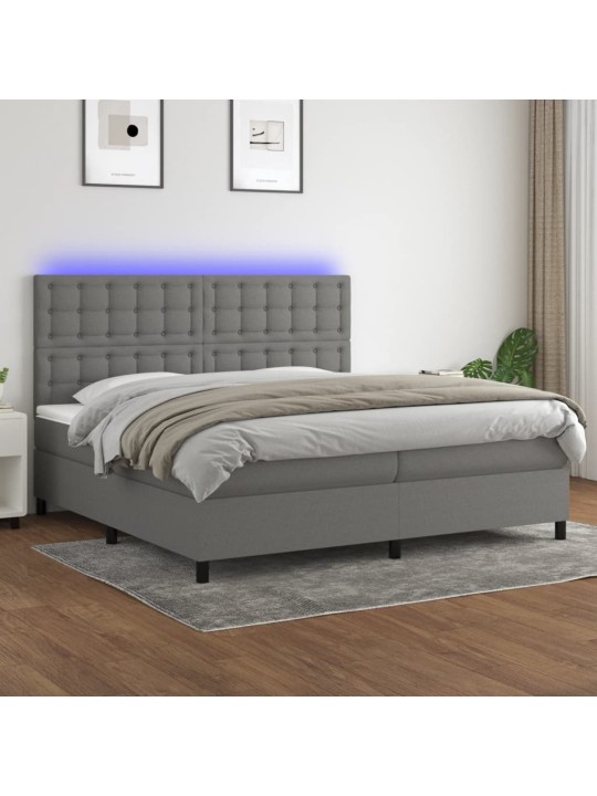Box spring postel s matrací a LED tmavě šedá 200x200 cm textil