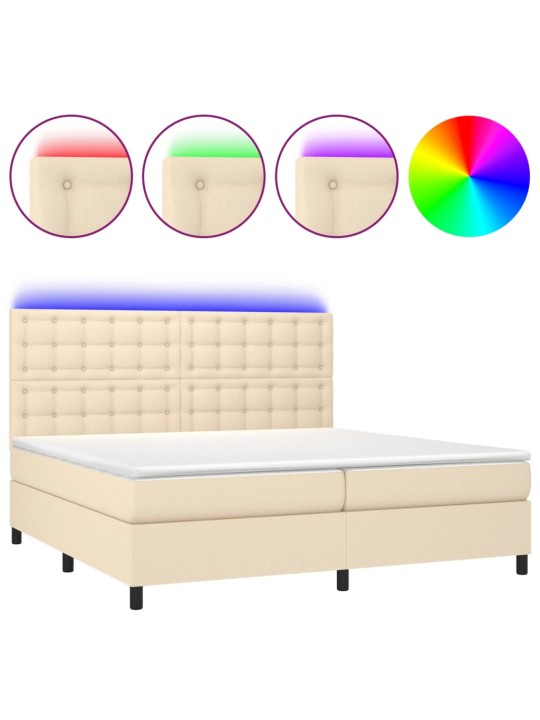 Box spring postel s matrací a led krémová 200x200 cm textil