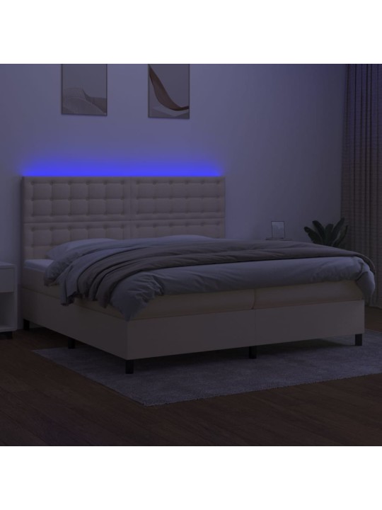 Box spring postel s matrací a led krémová 200x200 cm textil