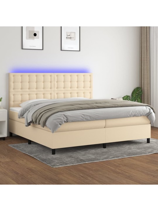 Box spring postel s matrací a led krémová 200x200 cm textil
