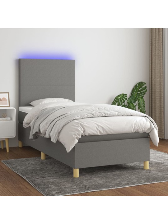Box spring postel s matrací a LED tmavě šedá 80 x 200 cm textil