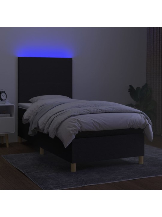 Box spring postel s matrací a LED černá 80 x 200 cm textil