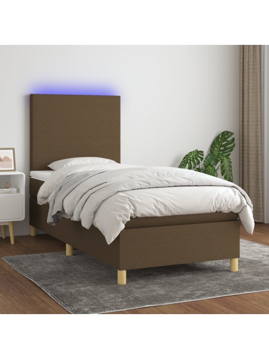 Box spring postel s matrací a LED tmavě hnědá 80x200 cm textil