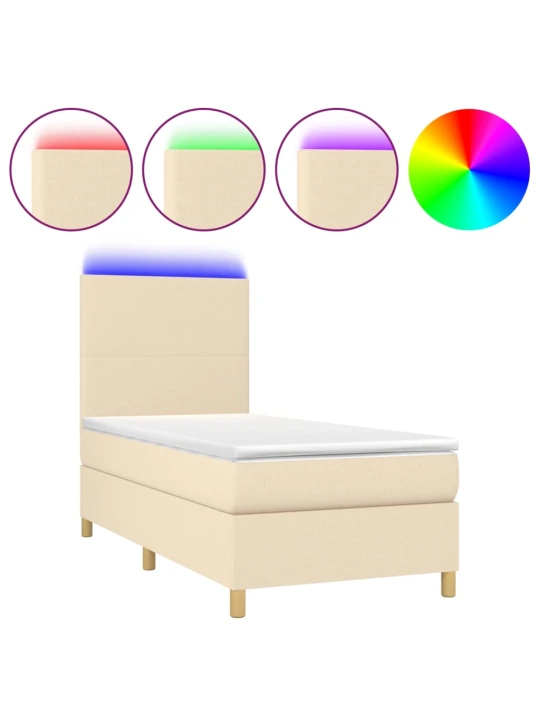 Box spring postel s matrací a led krémová 80 x 200 cm textil