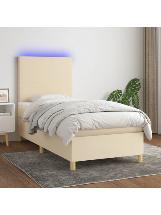 Box spring postel s matrací a led krémová 80 x 200 cm textil