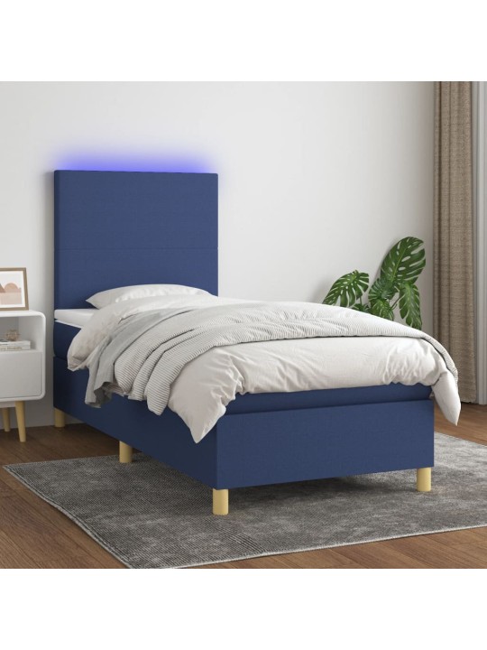 Box spring postel s matrací a led modrá 80 x 200 cm textil