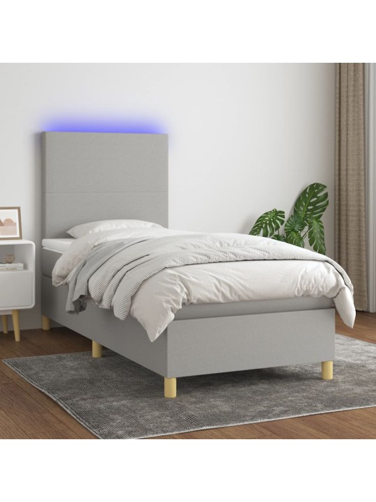 Box spring postel s matrací a LED světle šedá 90x190 cm textil