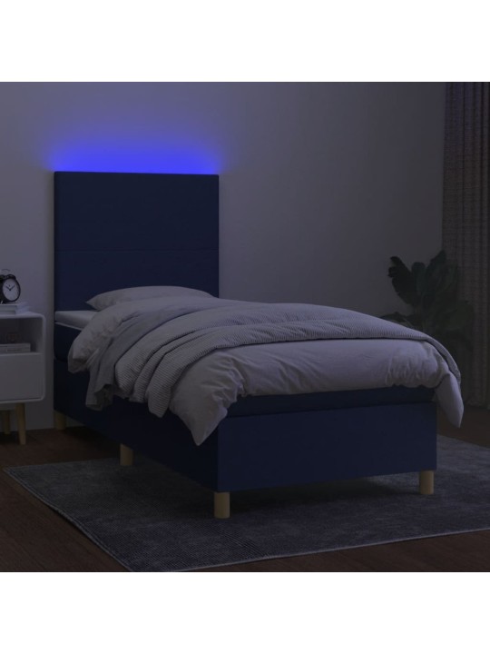 Box spring postel s matrací a LED modrá 90x190 cm textil
