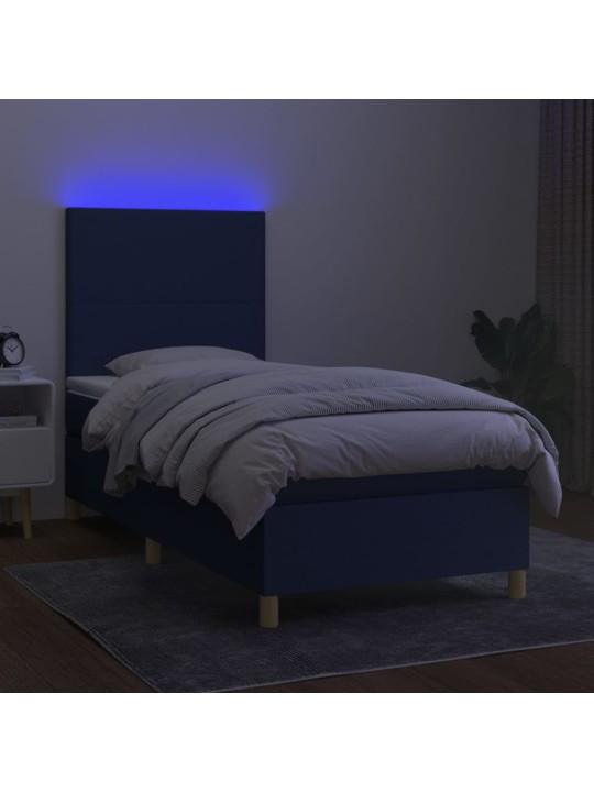 Box spring postel s matrací a LED modrá 90x200 cm textil