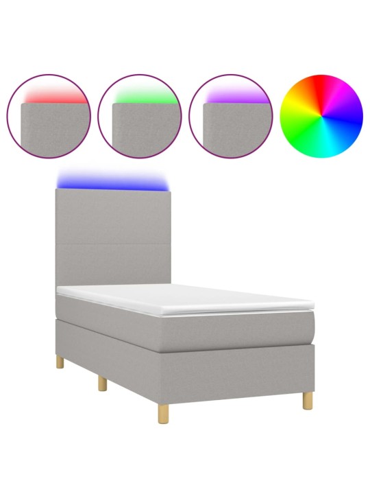 Box spring postel s matrací a LED světle šedá 100x200 cm textil