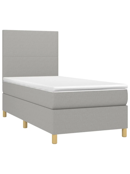 Box spring postel s matrací a LED světle šedá 100x200 cm textil