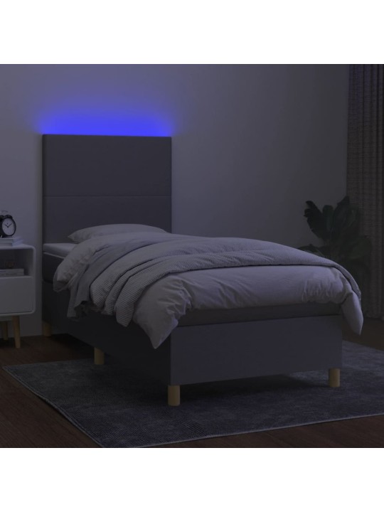 Box spring postel s matrací a LED světle šedá 100x200 cm textil