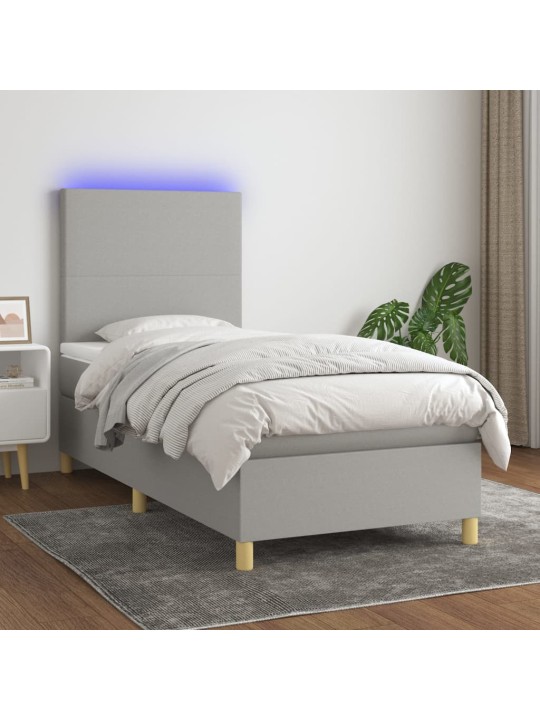 Box spring postel s matrací a LED světle šedá 100x200 cm textil