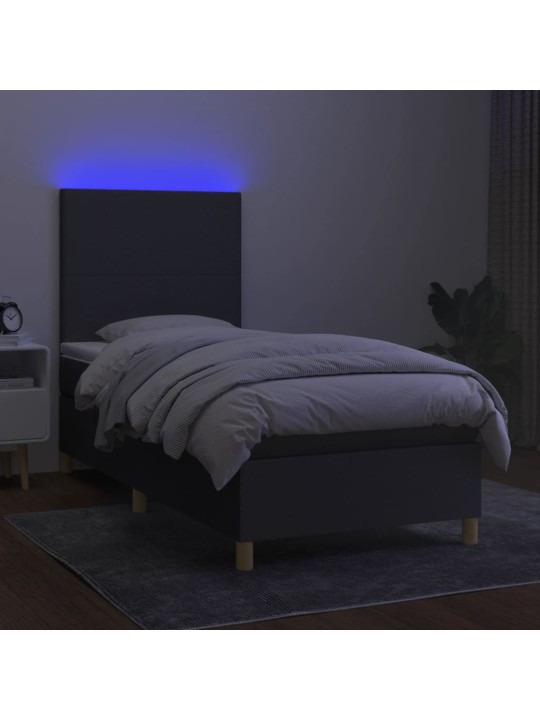 Box spring postel s matrací a LED tmavě šedá 100x200 cm textil