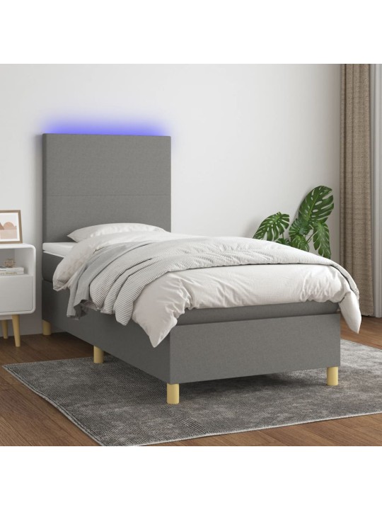Box spring postel s matrací a LED tmavě šedá 100x200 cm textil