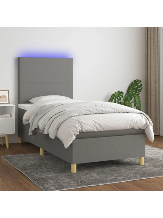 Box spring postel s matrací a LED tmavě šedá 100x200 cm textil