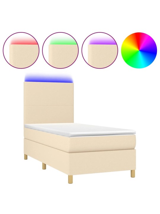 Box spring postel s matrací a led krémová 100x200 cm textil