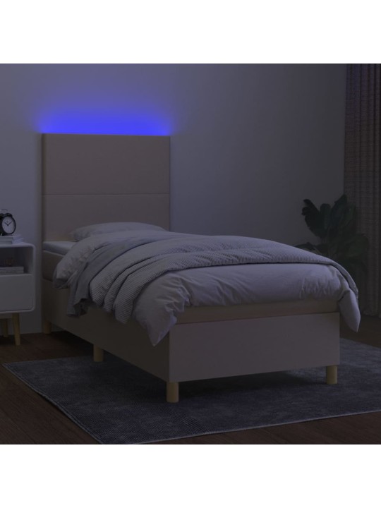 Box spring postel s matrací a led krémová 100x200 cm textil