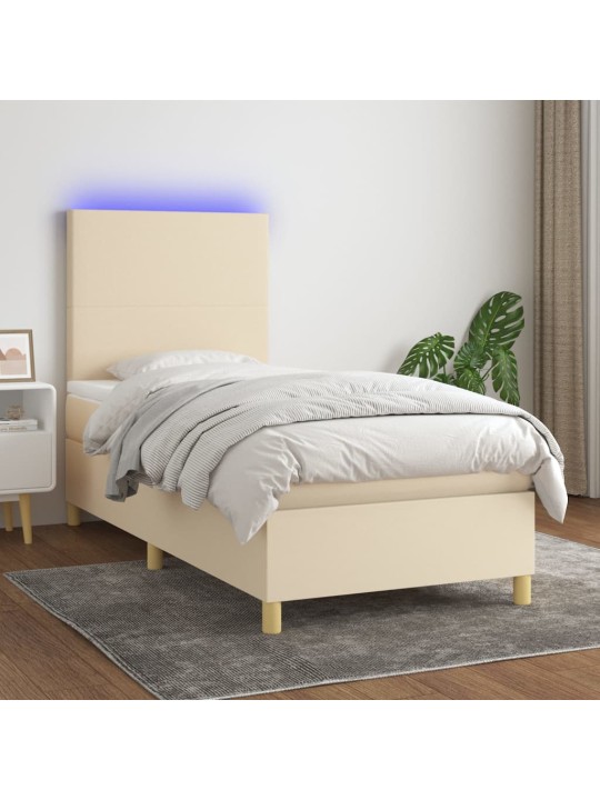 Box spring postel s matrací a led krémová 100x200 cm textil