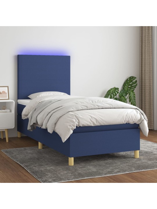 Box spring postel s matrací a LED modrá 100x200 cm textil