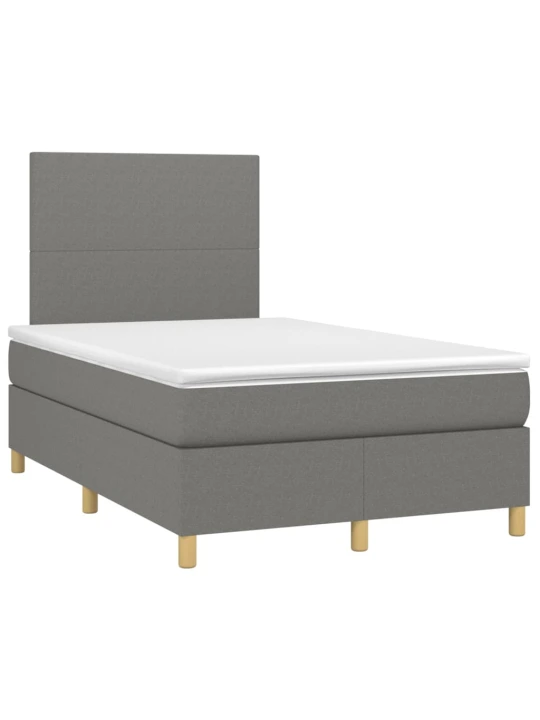 Box spring postel s matrací a LED tmavě šedá 120x200 cm textil