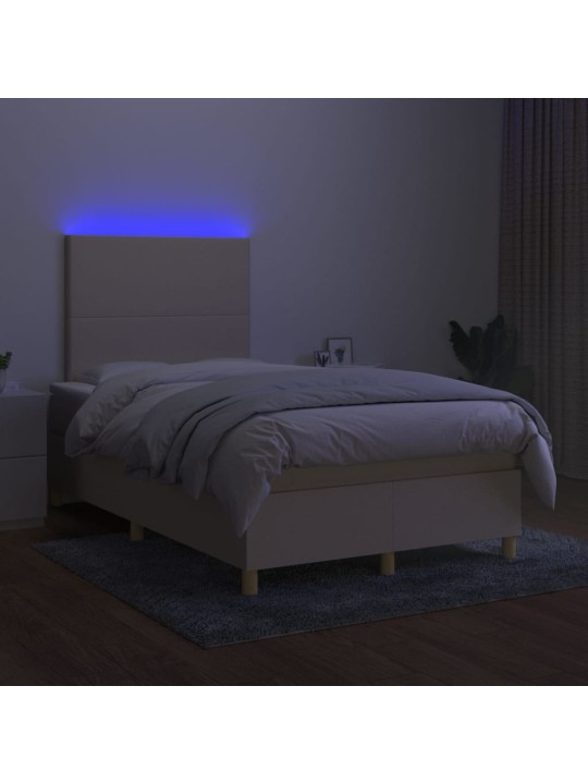 Box spring postel s matrací a led krémová 120 x 200 cm textil