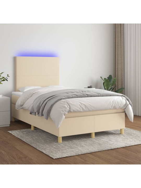 Box spring postel s matrací a led krémová 120 x 200 cm textil