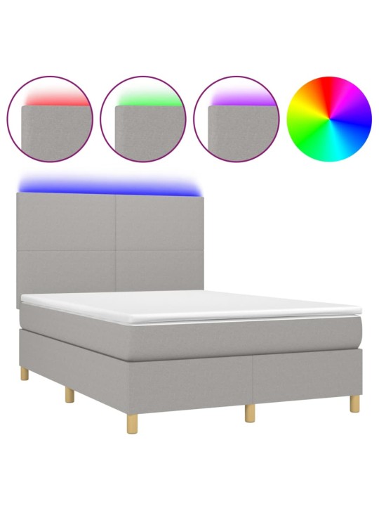 Box spring postel s matrací a LED světle šedá 140x190 cm textil