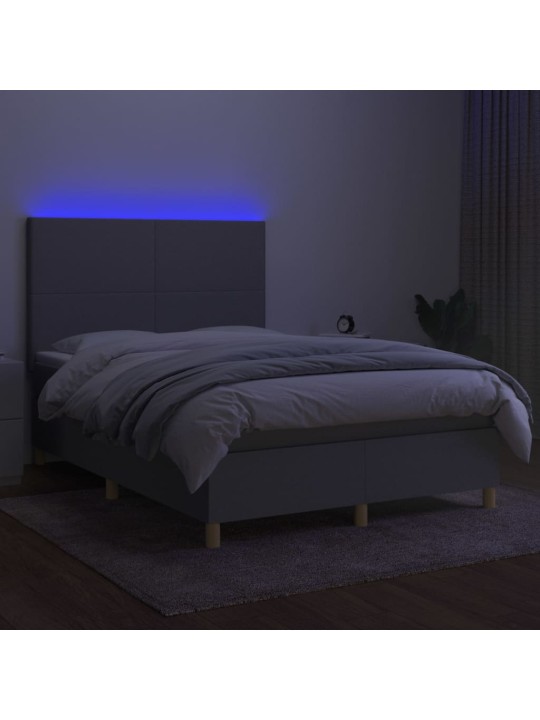 Box spring postel s matrací a LED světle šedá 140x190 cm textil